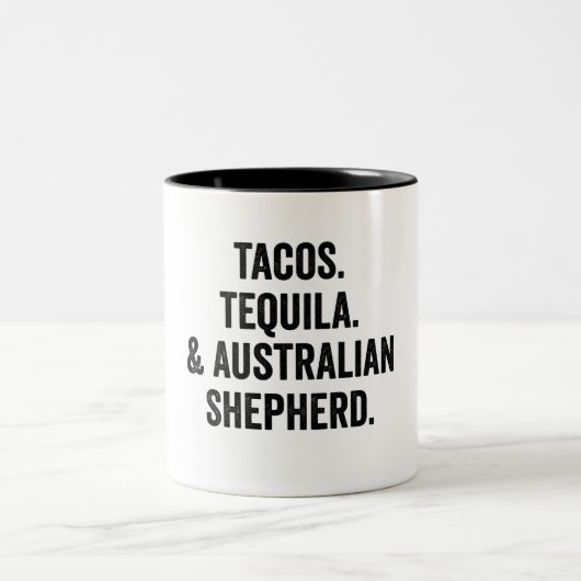 Tacos Tequila und australischer Schäferhund Funny Zweifarbige Tasse (Mittel)