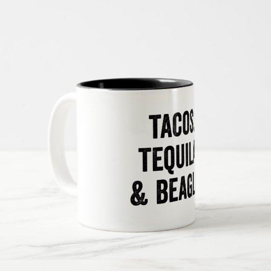 Tacos Tequila und Beagle Funny Zweifarbige Tasse (Vorderseite Links)