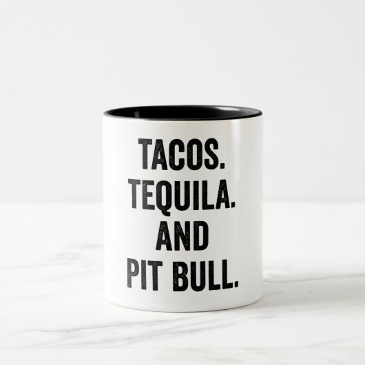 Tacos Tequila und Pit Bull Zweifarbige Tasse (Mittel)