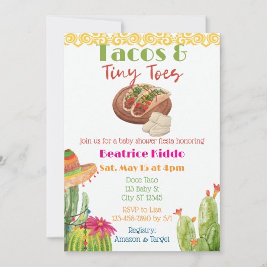 Tacos & Tiny Toes Baby Shower Einladung (Vorderseite)