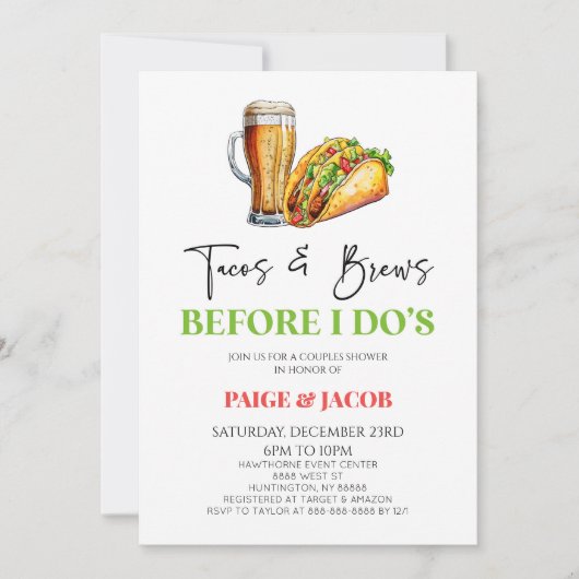 Tacos und Brüche, bevor ich es tue! Dusche Einladung (Vorderseite)