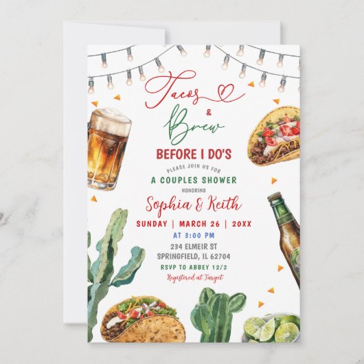 Tacos und Brühe, bevor ich Paare Dusche. Einladung (Vorderseite)