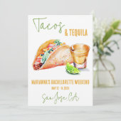 Tacos und Tequila Bachelorette Weekend Party Einladung (Stehend Vorderseite)