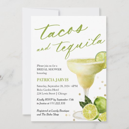 Tacos und Tequila Brautparty Einladung (Vorderseite)