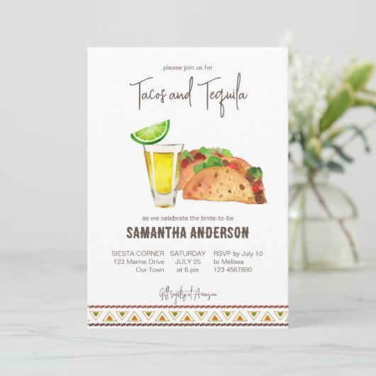 Tacos und Tequila fiesta Brautparty Einladung (Stehend Vorderseite)