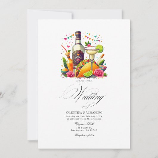 Tacos und Tequila Fiesta Wedding Einladung (Vorderseite)