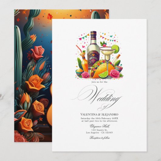 Tacos und Tequila Fiesta Wedding Einladung (Vorne/Hinten)