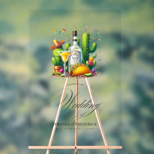 Tacos und Tequila Fiesta Wedding Willkommen Acrylschild (Neutral)