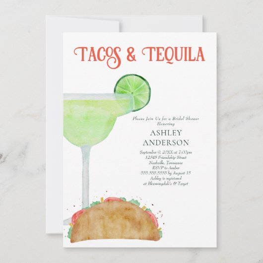 Tacos und Tequila Margarita Brautparty Einladung (Vorderseite)