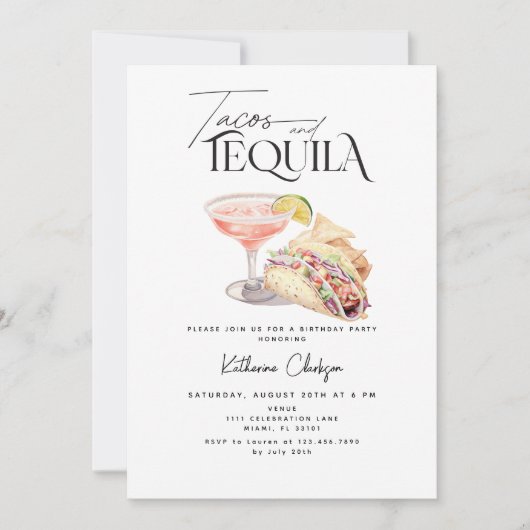 Tacos und Tequila Margarita Einladung zum Geburtst (Vorderseite)