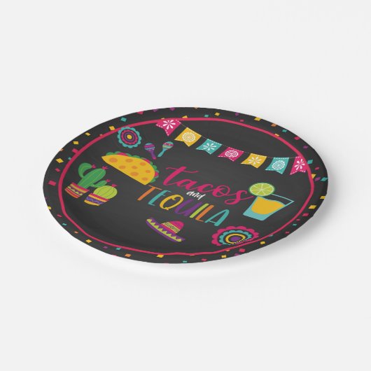 Tacos und Tequila Plate - Schwarz Pappteller (Schrägansicht)