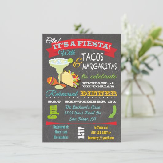 Tacos und Tequila Probe Abendessen Einladung (Stehend Vorderseite)