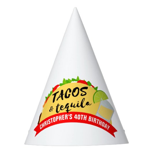 Tacos und Tequila zum Geburtstag Partyhütchen (Vorderseite)