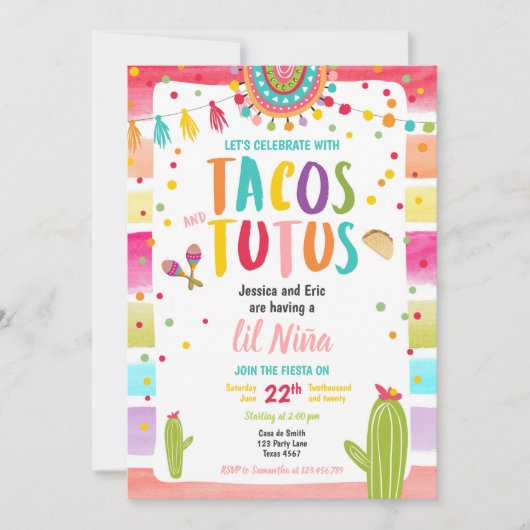 Tacos und Tutus Mexican Fiesta Couples Babydusche Einladung (Vorderseite)