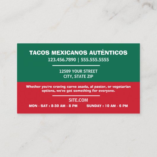 Tacos Visitenkarte (Rückseite)