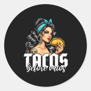 Tacos vor Typen lustige mexikanische Chicana Latin Runder Aufkleber