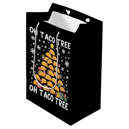 Tacos Weihnachtsbaum Funny Xmas Feinschmecker Mexi Mittlere Geschenktüte (Vorderseite Schrägansicht)