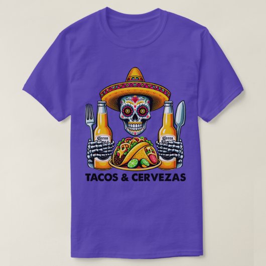 Tacos's Funny Mexican Sugar Skull T-Shirt (Design vorne)