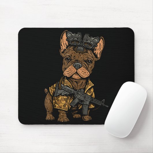 Tactical Frenchie Funny Dog Bulldog With Nvg Meme Mousepad (Mit Mouse)