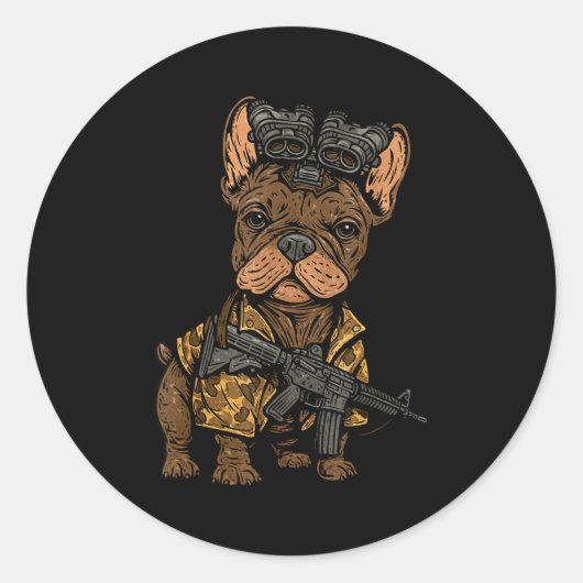 Tactical Frenchie Funny Dog Bulldog With Nvg Meme  Runder Aufkleber (Vorderseite)