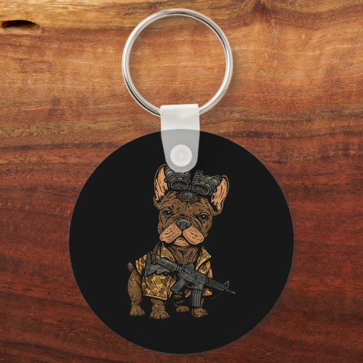 Tactical Frenchie Funny Dog Bulldog With Nvg Meme Schlüsselanhänger (Vorderseite)