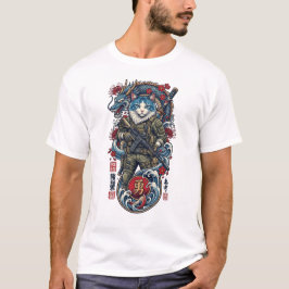 Tactical Samurai Cat Warrior with Dragon and Katan T-Shirt
