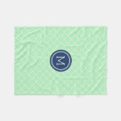 Tadellose blaue Quatrefoil Muster-Monogramm-Decke Fleecedecke (Vorderseite (Horizontal))