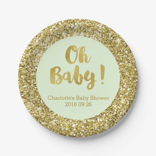 Tadellose GoldGlitzer-oh Baby-Baby-Duschen-Platte Pappteller (Vorderseite)