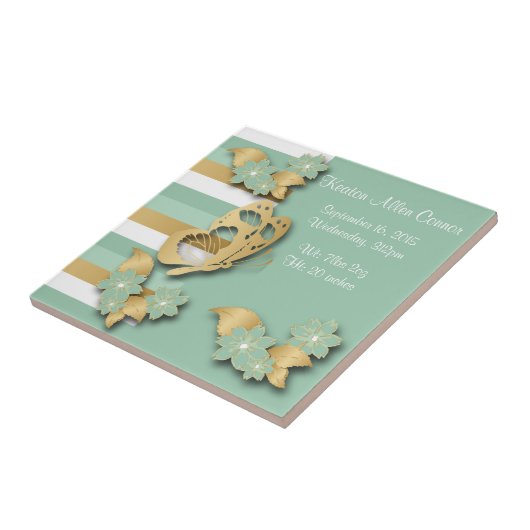 Tadellose Grün-u. Goldstreifen mit Schmetterling Fliese (Seite)