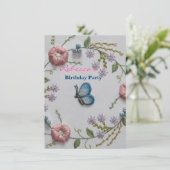 tadellose grüne rosa Stickerei-blauer mit Einladung (Stehend Vorderseite)