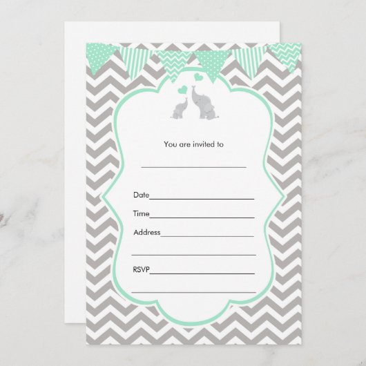 Tadellose grüne silberne Einladung des Elefanten (Vorne/Hinten)