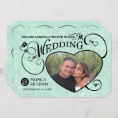 Tadellose grüne u. schwarze Foto-Herz-Hochzeit Einladung (Vorne/Hinten)