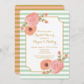 Tadellose grüne und korallenrote Blumeneinladung Einladung (Vorne/Hinten)