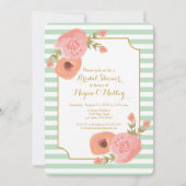 Tadellose grüne und korallenrote Blumeneinladung Einladung (Vorderseite)