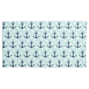 Tadellose nautischTupfen und Marine-Blau-Anker Kissenbezug
