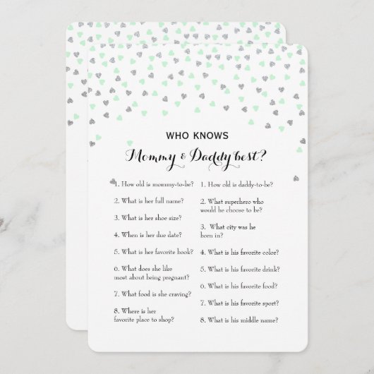 Tadelloser Babyparty-Spiel-Rat | des Silber-2x, Einladung (Vorne/Hinten)