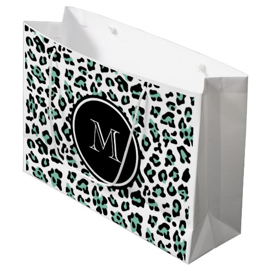 Tadelloser grüner schwarzer Leopard-Tierdruck mit Große Geschenktüte (Vorderseite Schrägansicht)