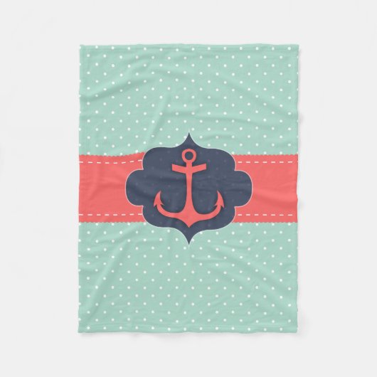 Tadelloser grüner Tupfen-korallenroter rosa Anker Fleecedecke (Vorderseite)