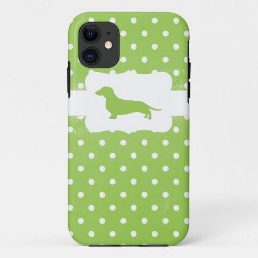 Tadelloser grüner Tupfen w/Dachshund Case-Mate iPhone Hülle (Rückseite)