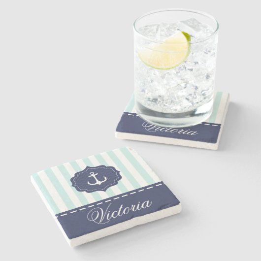 Tadelloser Marine-Blau-Anker-nautischindividueller Steinuntersetzer (Seitenansicht)