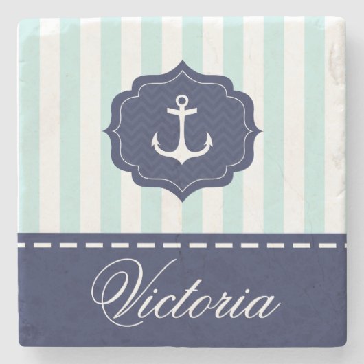 Tadelloser Marine-Blau-Anker-nautischindividueller Steinuntersetzer (Vorderseite)