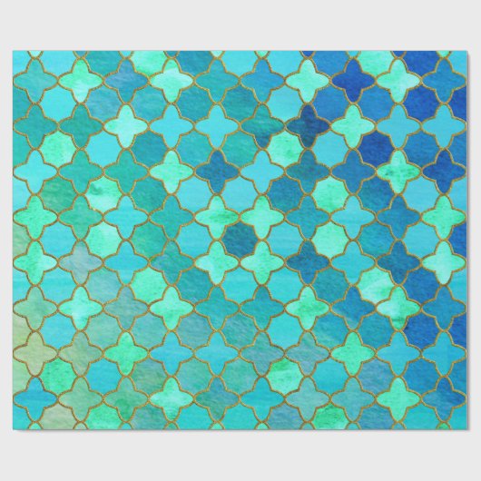 Tadelloses Aqua-aquamarines Goldorientalisches Geschenkpapier (Flach)