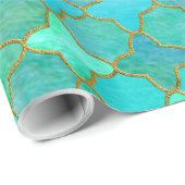 Tadelloses Aqua-aquamarines Goldorientalisches Geschenkpapier (Rolleneckpunkt)