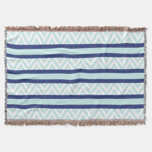 Tadelloses Blau-u. Marine-Streifen-Zickzack Muster Decke (Vorderseite)