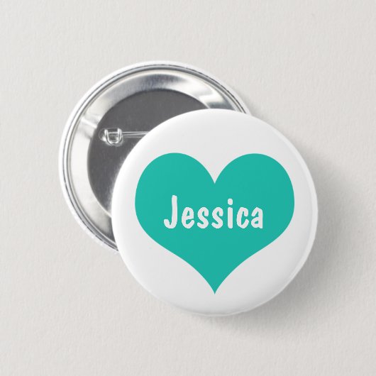 Tadelloses grünes Herz-personalisierter Girly Name Button (Vorne & Hinten)