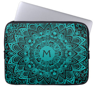 Tadelloses grünes Mandala-Monogramm-kundengerecht Laptopschutzhülle