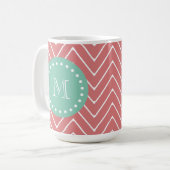 Tadelloses grünes Monogramm des Pfirsich-Zickzack Kaffeetasse (Vorderseite Links)