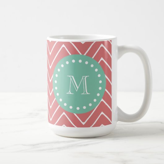 Tadelloses grünes Monogramm des Pfirsich-Zickzack Kaffeetasse (Rechts)