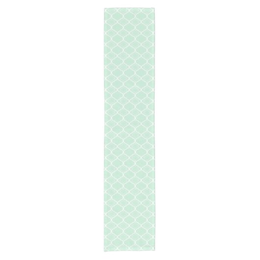 Tadelloses grünes Quatrefoil geometrisches Muster Kurzer Tischläufer (Vorderseite)