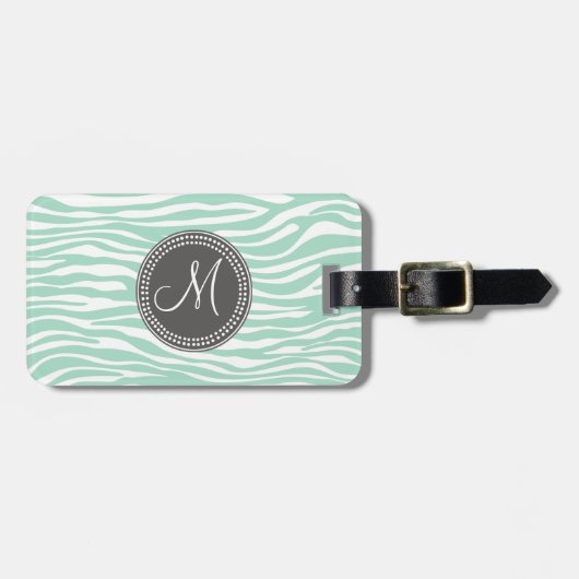 Tadelloses grünes u. graues Zebra-Monogramm-Muster Gepäckanhänger (Vorderseite horizontal)